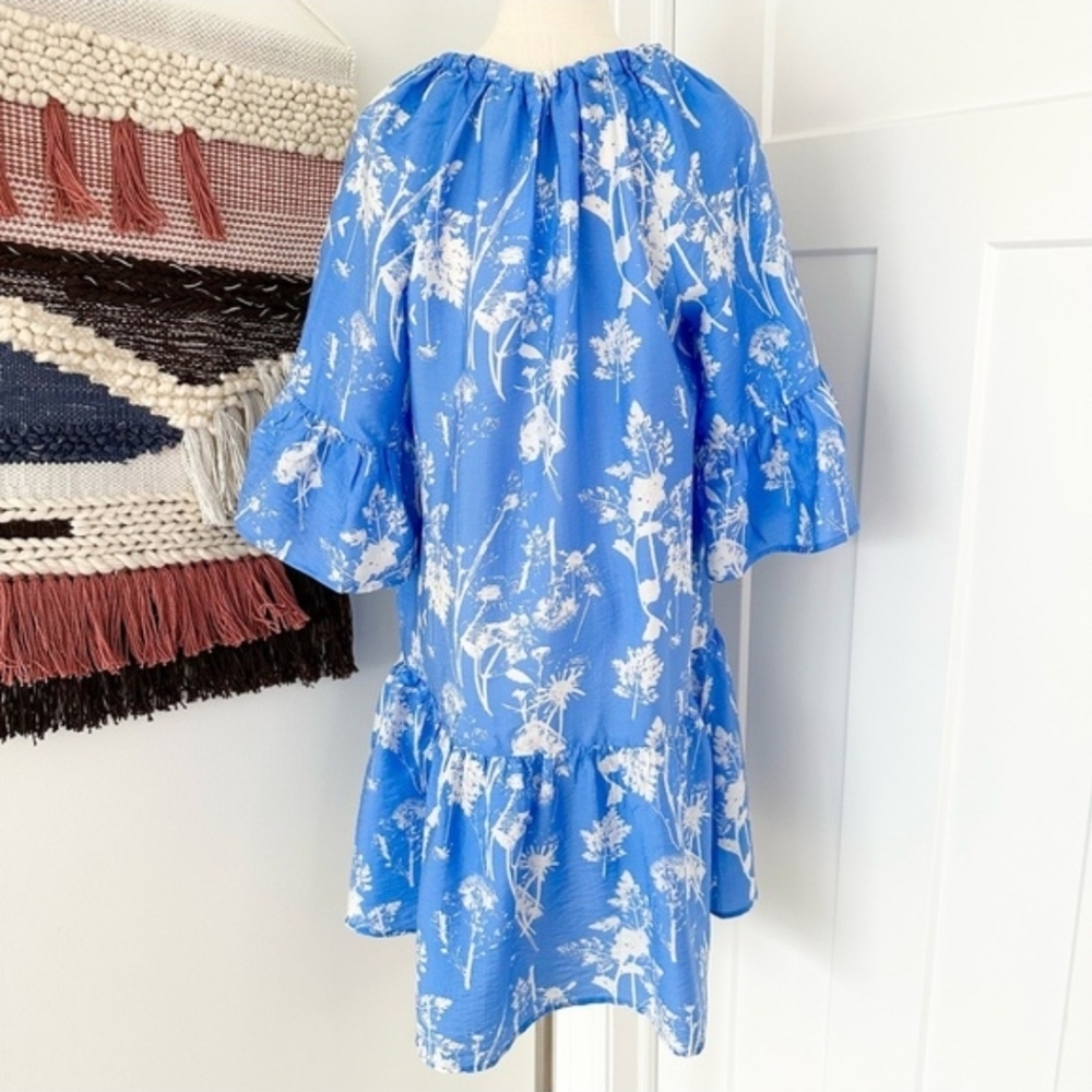 & Other Stories Floral Print Ruffled Midi Dress Tie Neck A-Line - Picture 4 of 11